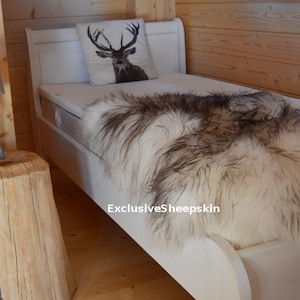 Sheepskin Icelandic White-Gray Genuine Lambskin Sheep skin rug pelt long wool soft throw, schaffell, Hygge