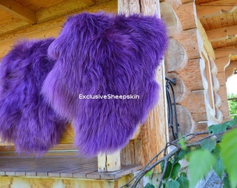 Purple Icelandic Dyed Genuine Sheepskin Lambskin Sheep skin rug pelt long wool soft throw, schaffell, Hygge