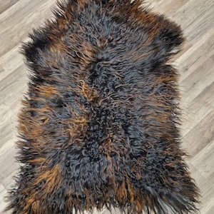 Curly Black/rusty Brown Color Genuine Sheepskin Rug 100% Sheep Skin ...