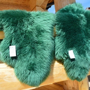 Green Dyed Genuine Sheepskin Lambskin Sheep Skin Rug Pelt Soft Wool Throw, schaffell, Hygge