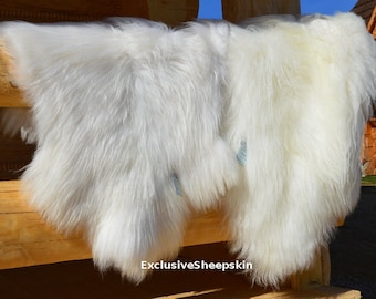 Icelandic White Genuine Sheepskin Lambskin Sheep skin rug pelt long wool, schaffell, Hygge