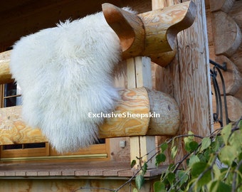 Icelandic Curly White Genuine 100% Sheepskin Lambskin Sheep skin rug pelt long wool soft, schaffell, Hygge