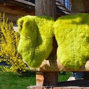 Yellow Dyed Genuine Sheepskin Lambskin Sheep Skin Rug Pelt Soft Wool Throw, schaffell, Hygge