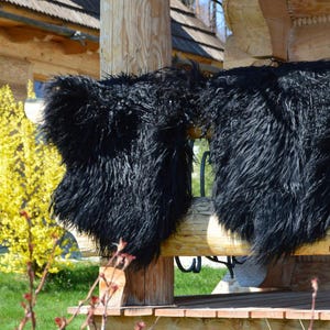 Black natural color Genuine Sheepskin rug 100% Sheep Skin Leather Sheep Skin Decorative Rug Comfy, Rug long wool curly, schaffell, Hygge