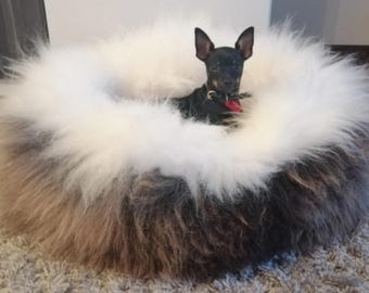 A dog bed, sheepskin, long wool, for your dog or cat, bed, house animals, gift for dog or cat. PET GIFT., schaffell, Hygge