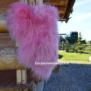 Pink Icelandic Dyed Genuine Sheepskin Lambskin Sheep skin rug pelt long wool soft throw, schaffell, Hygge
