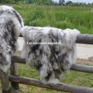 Sheepskin Icelandic White-Black Genuine Lambskin Sheep skin rug pelt long wool soft throw, schaffell, Hygge