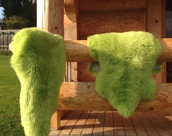 Green Dyed Genuine Sheepskin Lambskin Sheep Skin Rug Pelt Soft Wool Throw, schaffell, Hygge