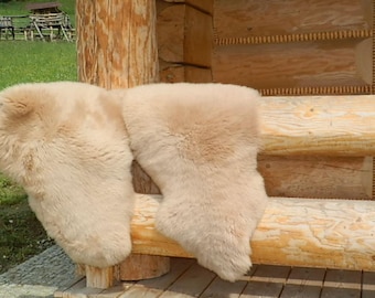 Beige Dyed Genuine Sheepskin Lambskin Sheep Skin Rug Pelt Soft Wool Throw, schaffell, Hygge