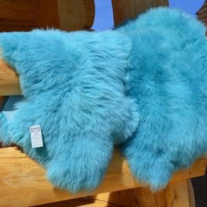 Turquoise Dyed Genuine Sheepskin Lambskin Sheep Skin Rug Pelt Soft Wool Throw, schaffell, Hygge