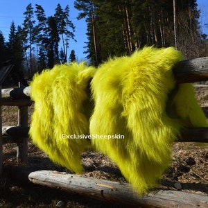 Yellow Icelandic Dyed Genuine Sheepskin Lambskin Sheep skin rug pelt long wool soft throw #1, schaffell, Hygge