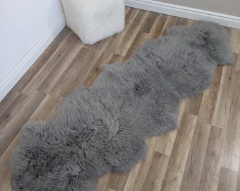 Gray Dyed Genuine double Sheepskin rug, Lambskin Sheep Skin Rug Pelt Soft Wool, schaffell, Hygge