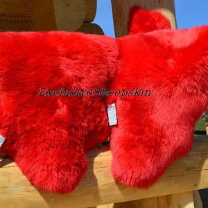 Red Dyed Genuine Sheepskin Lambskin Sheep Skin Rug Pelt Soft Wool Throw, schaffell, Hygge