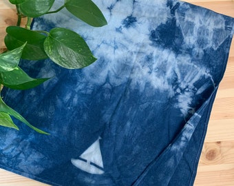 Sailboat Kitchen Towel, Indigo Blue Tea Towel, Unique Hand Towel