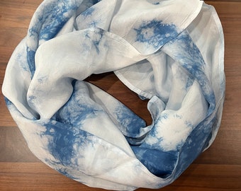 Silk Shibori Infinity Scarf, Light Blue Neck Wrap