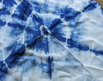 Indigo Tie-Dye Silk Bandana, Hair Accessory, Decoration