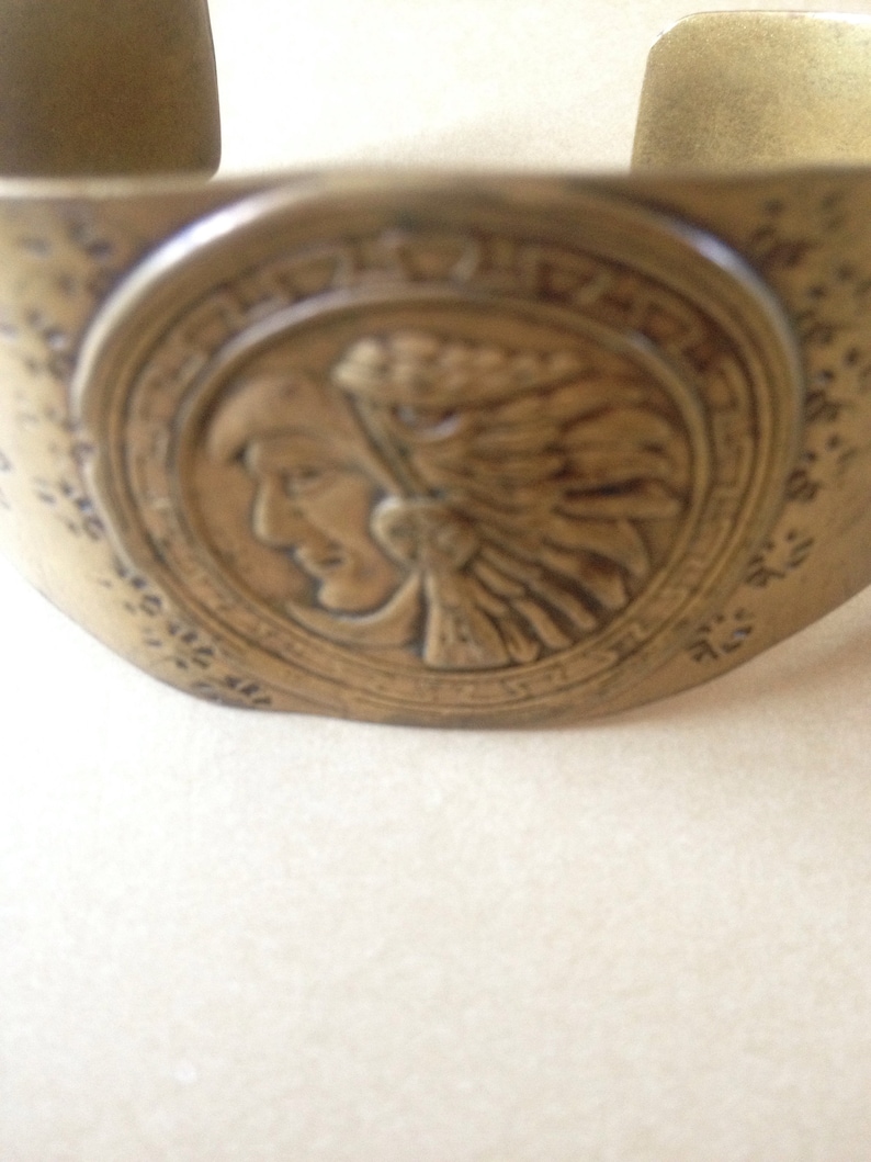 Native Tribal Headdress Brass Cuff Bracelet