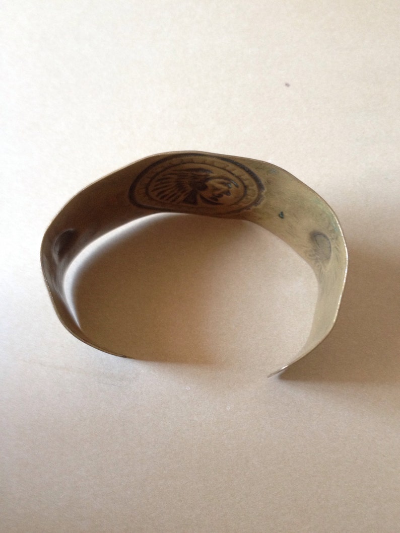 Native Tribal Headdress Brass Cuff Bracelet