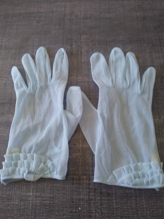 Sheer Baby Blue Gloves, Louis Fischl, vintage glov