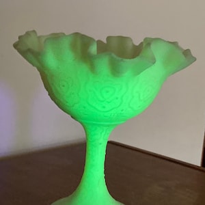 6-inch 1920s Custard Uranium Glass Pedestal Candy Dish Vase