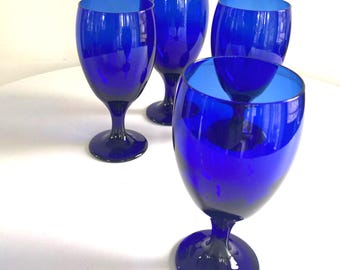 コバルトブルーワイングラス6個セット、台座付き - Etsy 日本