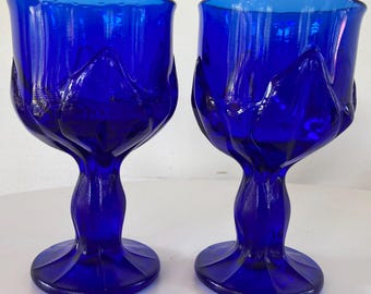 Juego de dos copas de vino vintage azul cobalto de los años 70, copas Cabaret Blue FRANCISCAN