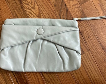 Vintage 1980s Light Gray Faux Leather Purse Clutch by Charisma Never Used