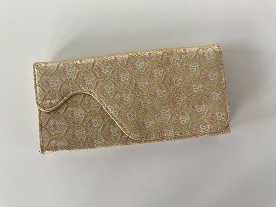 Vintage 1950s Floral Clutch Purse, Gold and Pink, Melbourne Bags