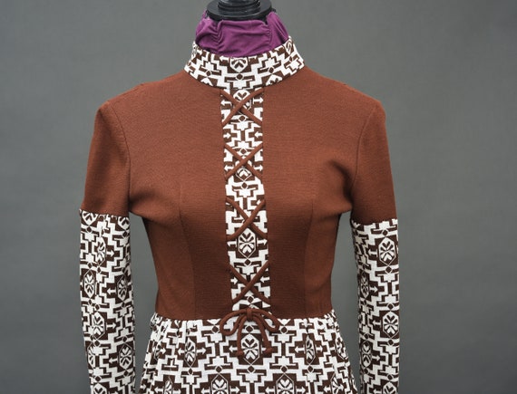 1960's Gay Gibson Vintage Brown and White Dress - image 4