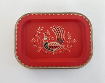 Vintage 1970s Small Red Peacock Tray