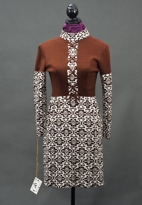 1960's Gay Gibson Vintage Brown and White Dress