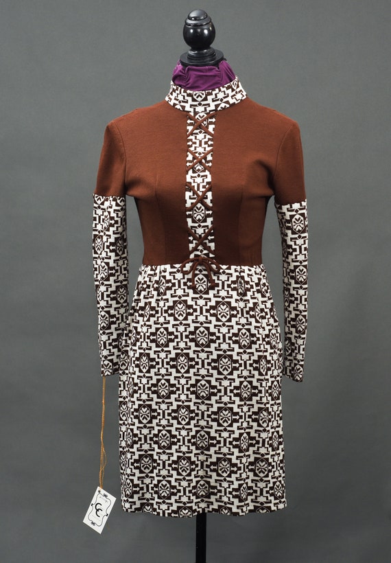 1960's Gay Gibson Vintage Brown and White Dress - image 1