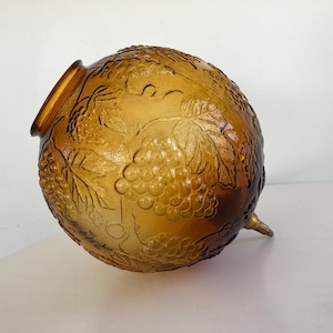 Vintage Orange Amber Glass Globe Light Hanging Pendant Swag Lamp Shade with Grape Design