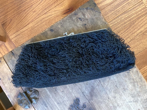 1920s Vintage Black Oblong Clutch Purse with Silv… - image 4