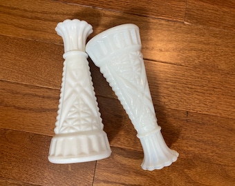 Vintage Milk Glass Vases Set of Two