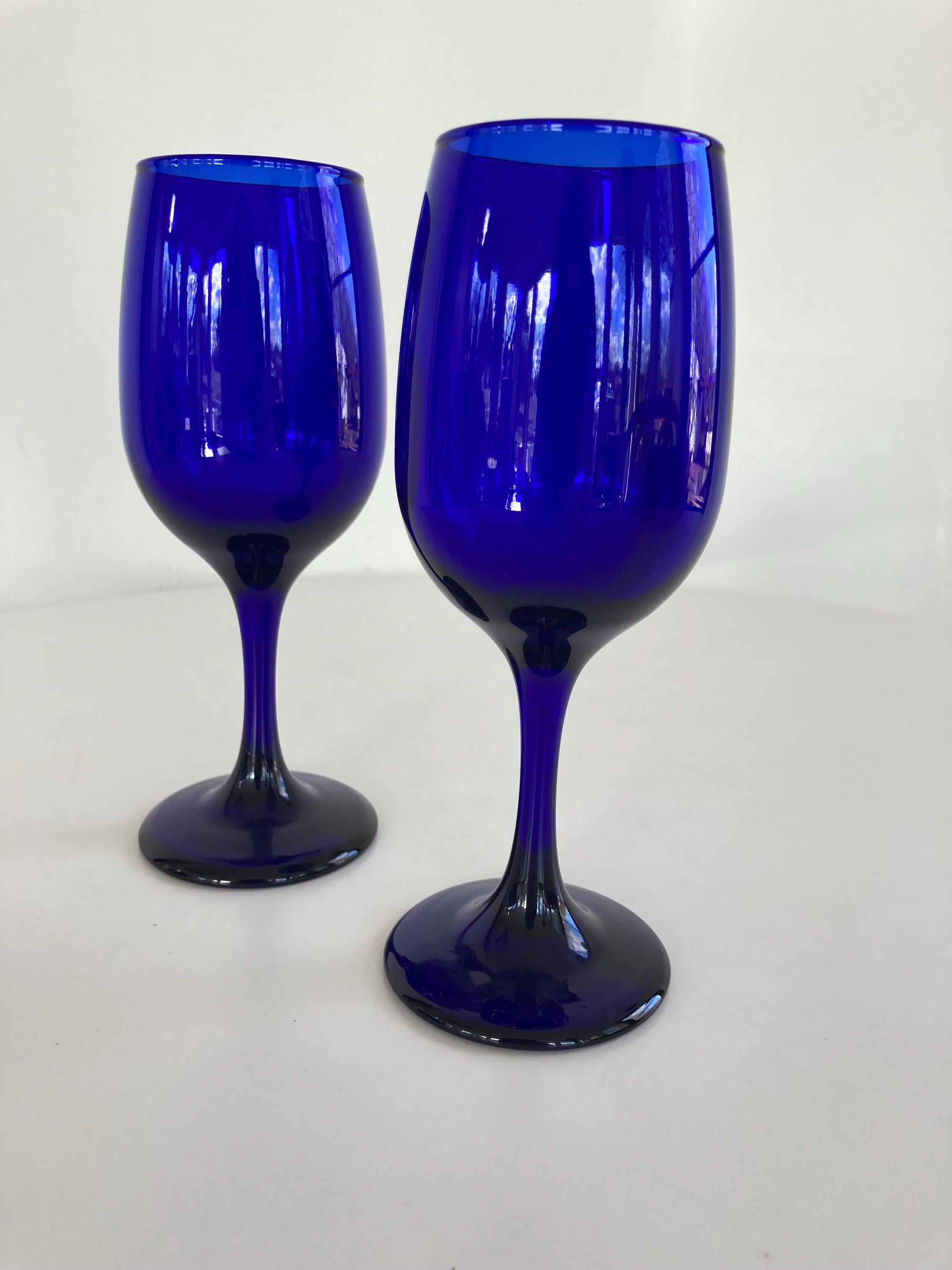 Vintage Cobalt Blue Wine Glass 8" tall