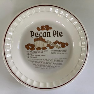 VTG Vintage 1980s Pecan Pie Ceramic Pie Plate with Recipe by Hankook