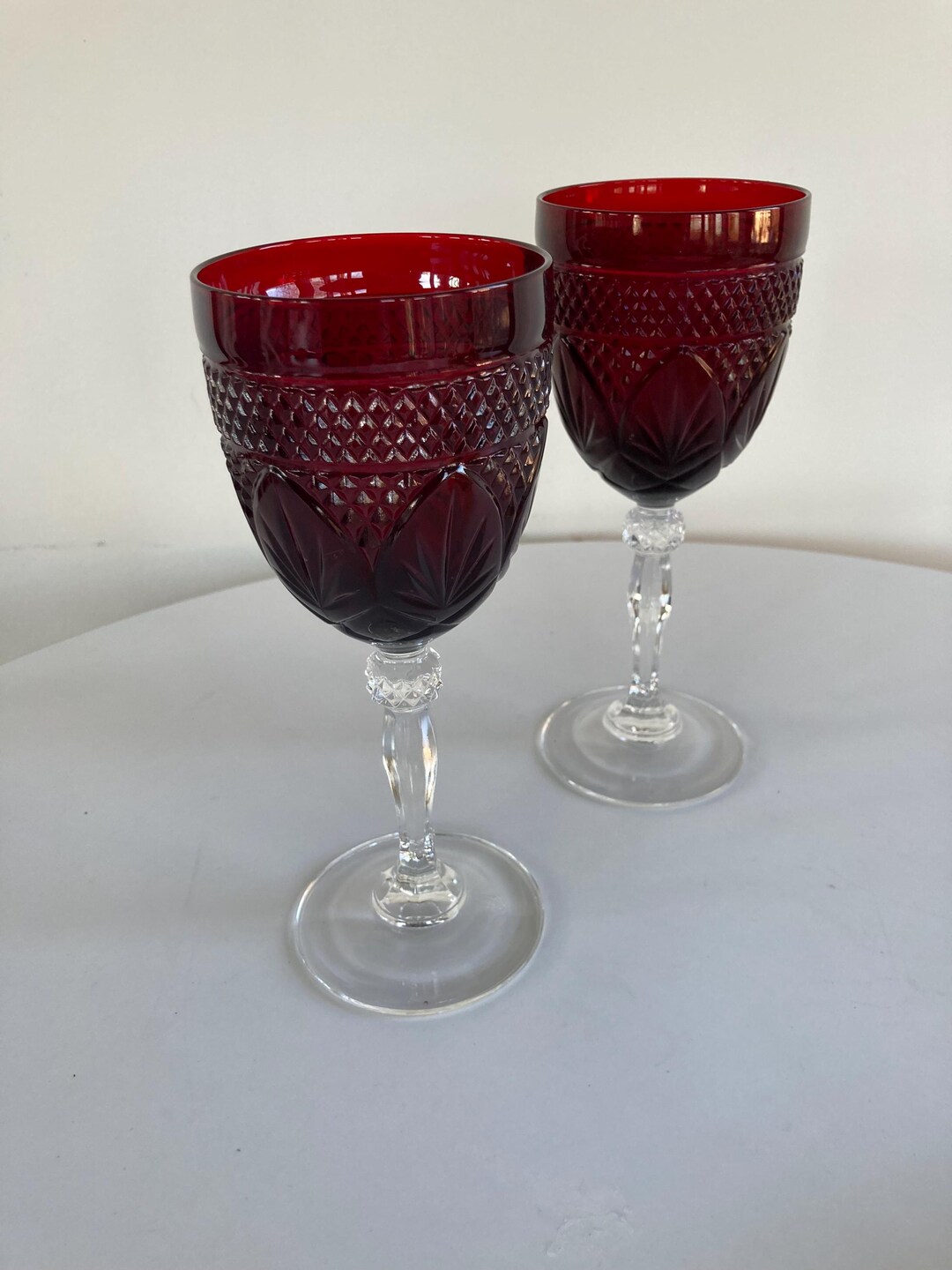 Ruby Pattern Crystal VTG Pair of Vintage Cristal D'arques Durand Antique Ruby Pattern ...