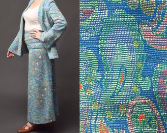 1960s Paisley Skirt and Blazer Homemade Suit Beautifully Tailored Size Medium