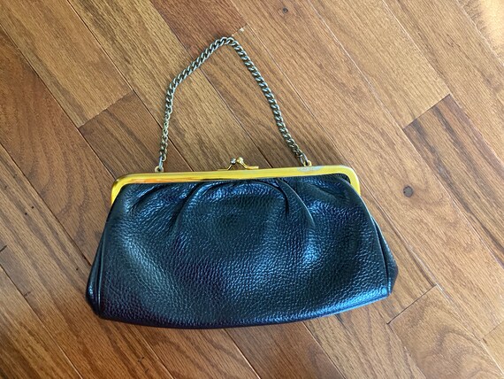 Vintage 1950s Leather Black Wristlet Clutch Purse - image 4