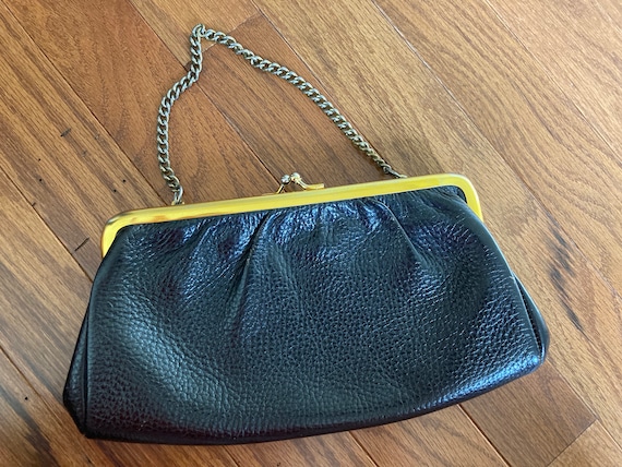 Vintage 1950s Leather Black Wristlet Clutch Purse - image 1