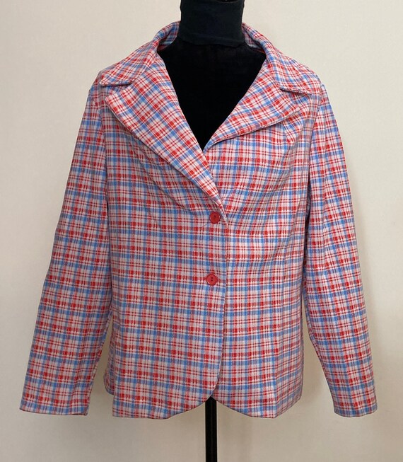 1960s Homemade Vintage Plaid Red White and Blue P… - image 5