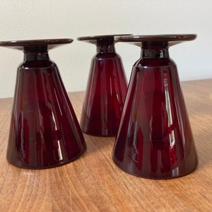 Vintage Small Ruby Red Cordial / Juice / Liquor Pedestal Glasses Set of 3