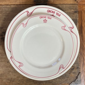 Set of Two Vintage Grove Isle Mayer China Beaver Falls, PA White and Burgundy Dinner and Salad Plate