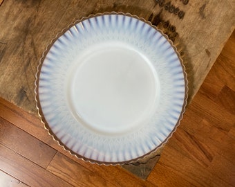 Vintage 1940&quot;s Milk Glass Salad Plates Macbeth Evans White Opalescent Gold Ruffled Edge 8-Inch