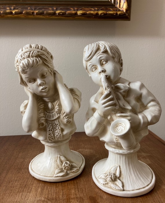 Vintage 1971 Saxophone Boy and Girl Bust Statues - Etsy