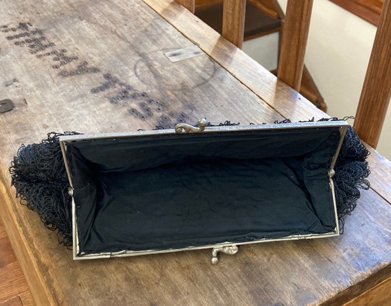 1920s Vintage Black Oblong Clutch Purse with Silv… - image 3