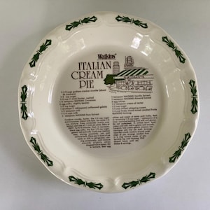VTG Vintage 1983 Italian Cream Pie Ceramic Pie Plate with Recipe by Watkins