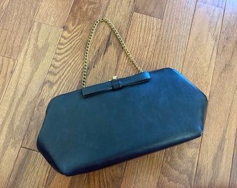 Vintage 1950s Black Leather Purse/Clutch/Wristlet with Bow