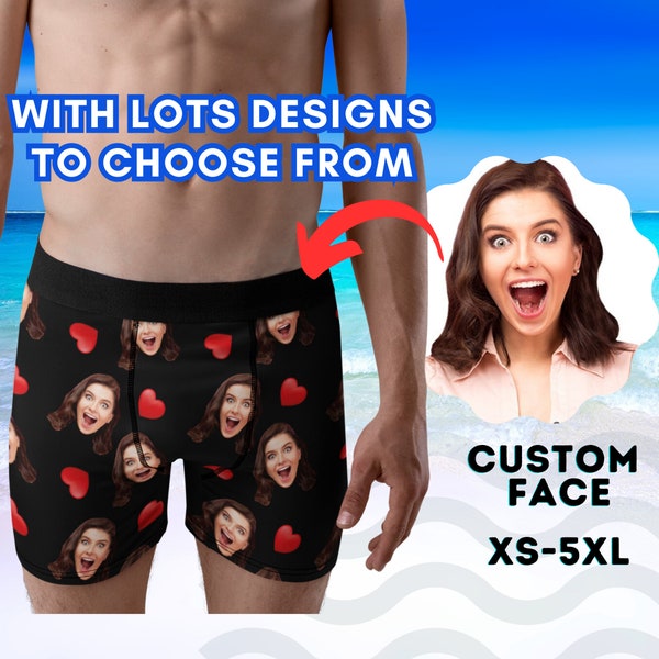 Custom Face Boxer Briefs for Father's Day, Personalized Hearts Underwear with Photo, Boxers with Picture Best Gift for Dad/Boyfriend/Husband